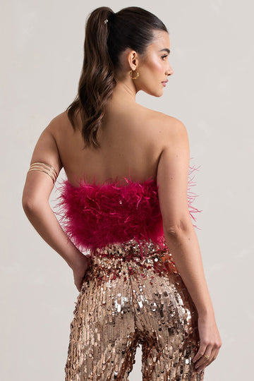 Dream Daze Dark Pink Strapless Feather Crop Top